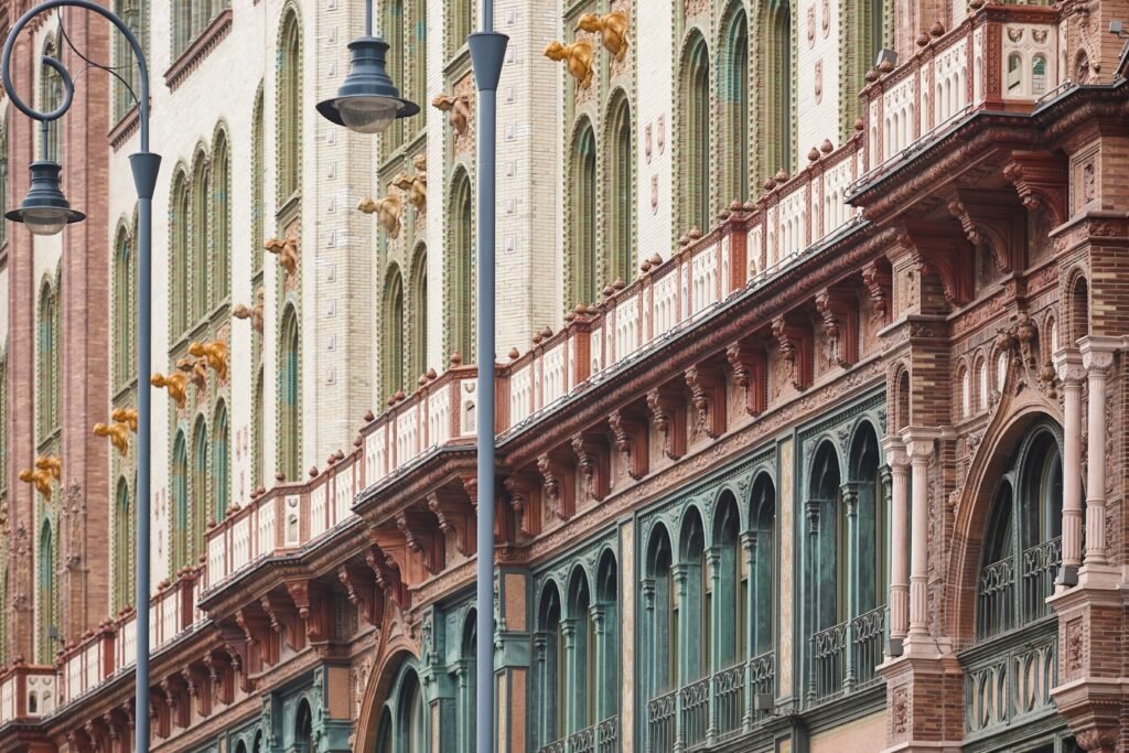 Hungarian Secession Art Nouveau building facade in Budapest
