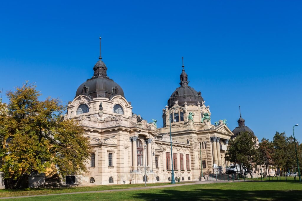 Neo-Baroque entrance of Szechenyi Thermal Baths in Budapest