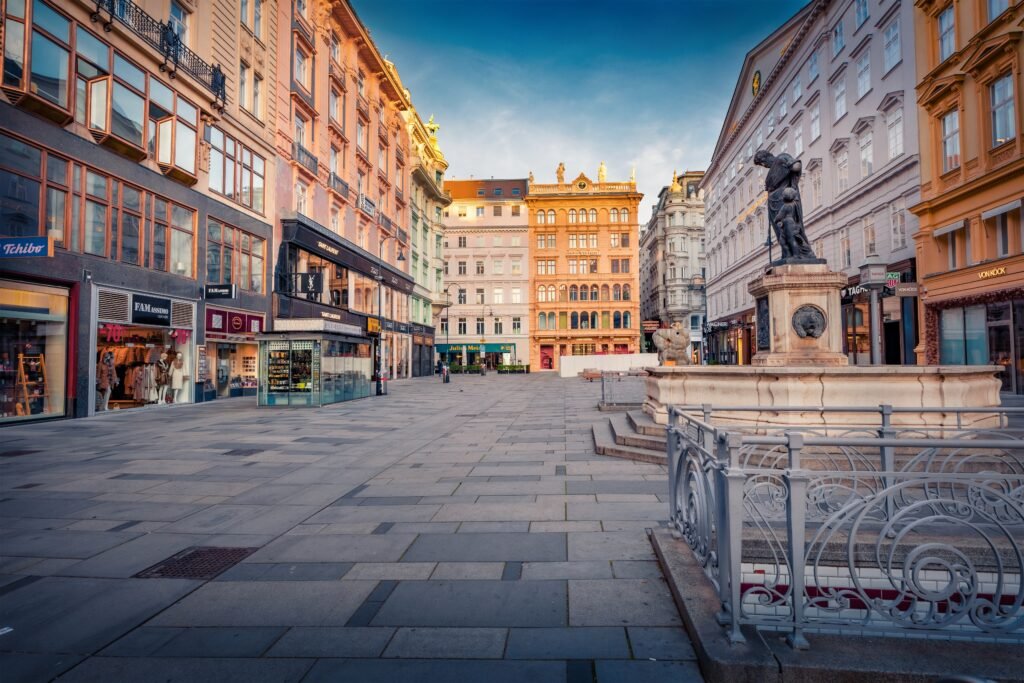 Graben street in central Vienna with historic architecture and the Josefsbrunnen monument